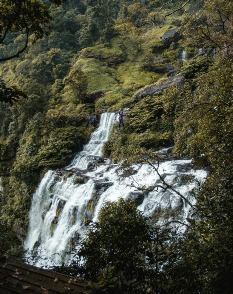 Waterfall on green mountain slope, Paksong, Champasak