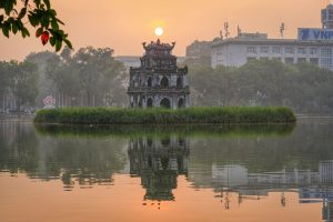 Tortoise tower at sunset, Hanoi, Vietnam