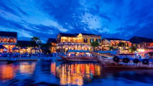 Village on the water at night, Hoi An, Vietnam