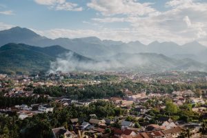 View of village in valley, Luang Prabang, Laos, Nature, Culture