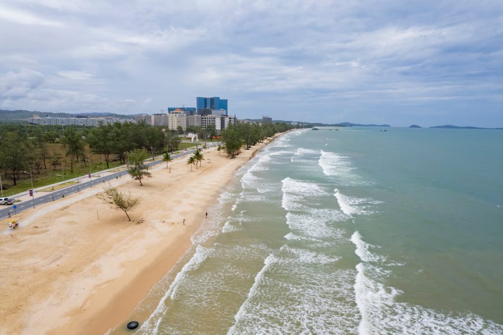 Sandy beach along sea, Sihanoukville, Cambodia